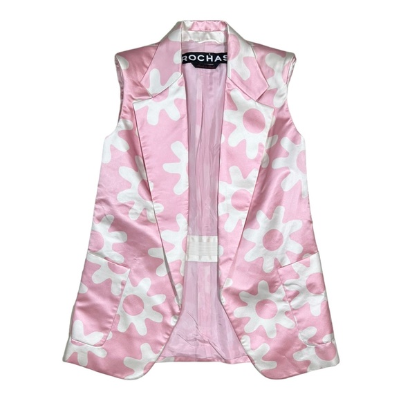 ROCHAS Paris Floral Silk Open Front Sleeveless Blouse Pink Women’s Size 40